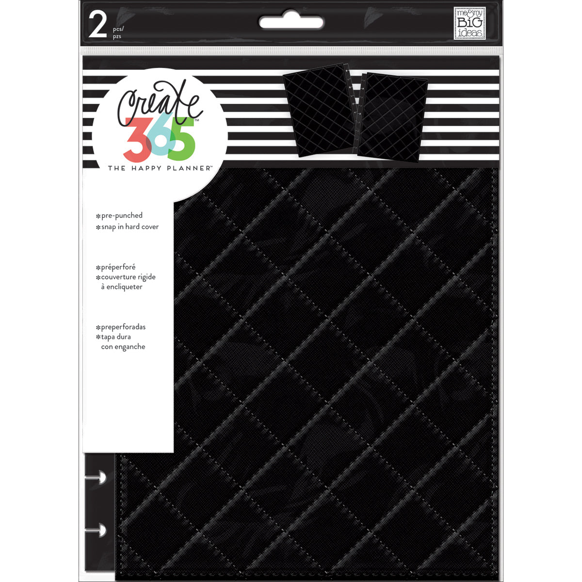 The Happy Planner Medium Snap-In Hard Planner Cover 9.75"X7.75" - Black Quilted