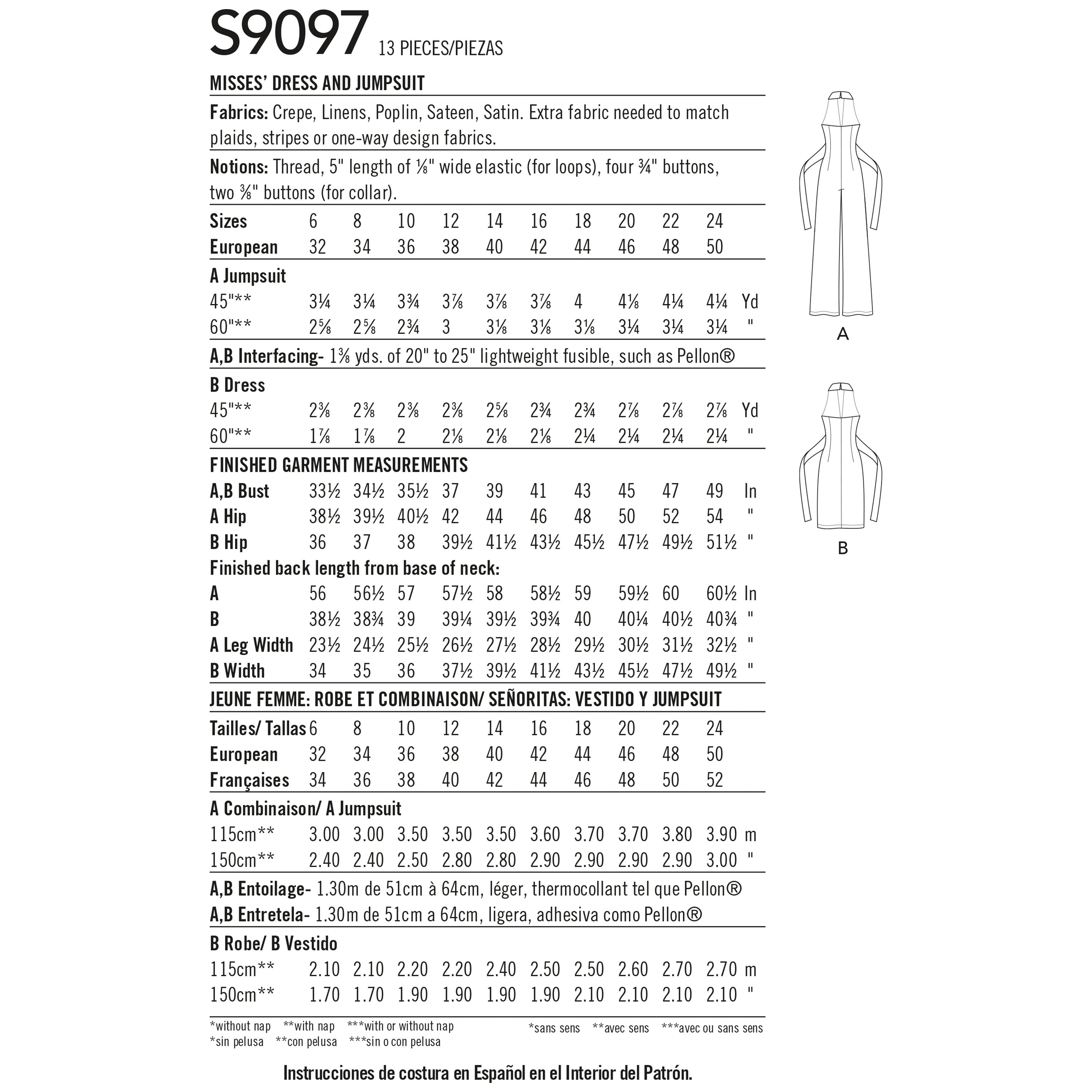 Simplicity Misses' Dress & Jumpsuit S9097 - Sewing Pattern