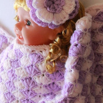 Baby Blanket "Lilac Lily" With Puff Flower
