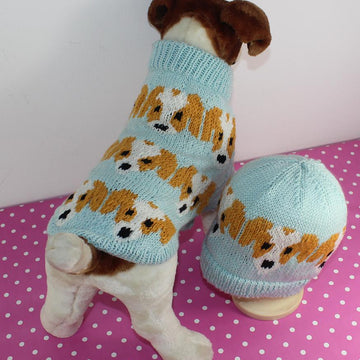 Jack Russell Emoji Dog Coat and Beanie Hat