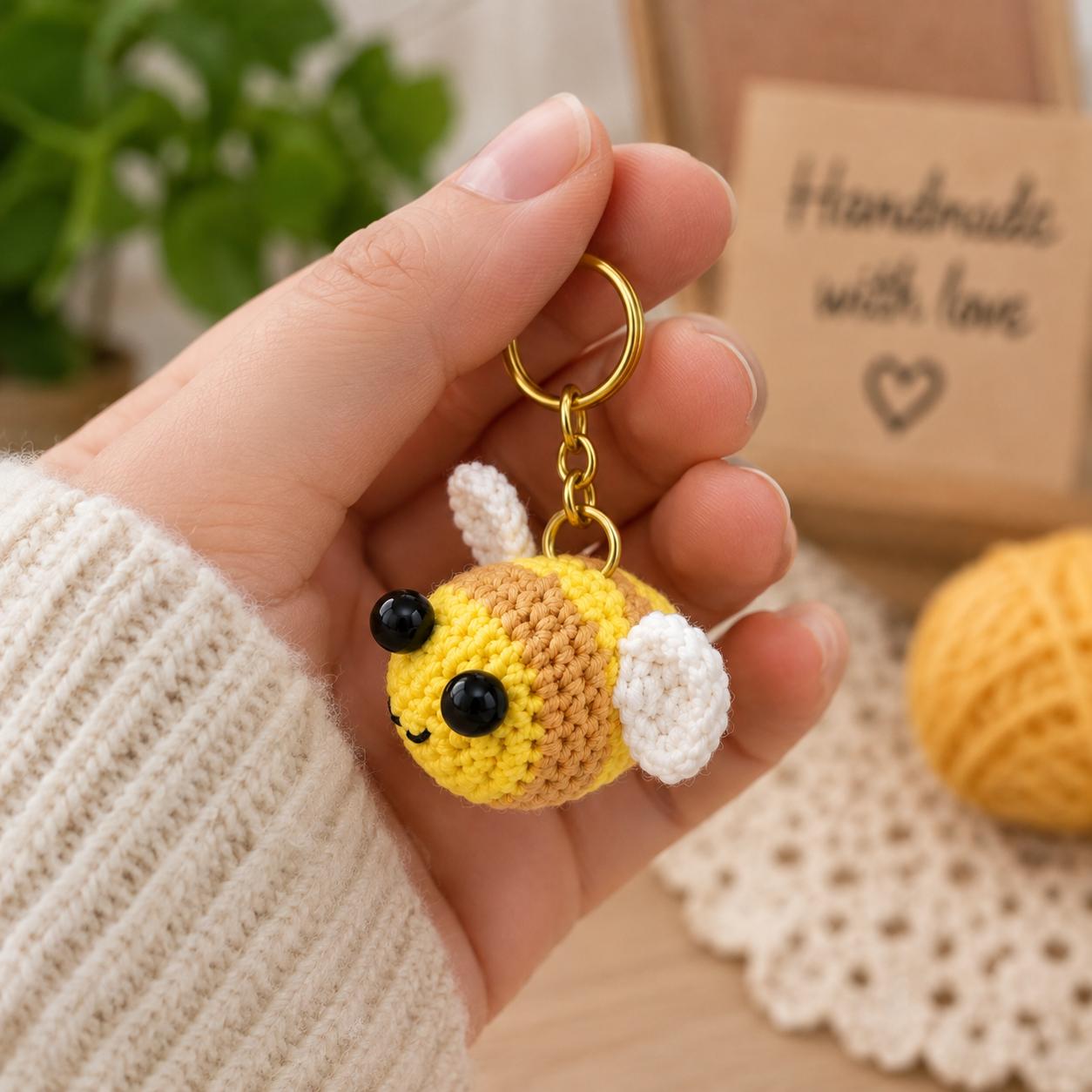 Crochet Bee Keychain – PDF Pattern + Video Tutorial