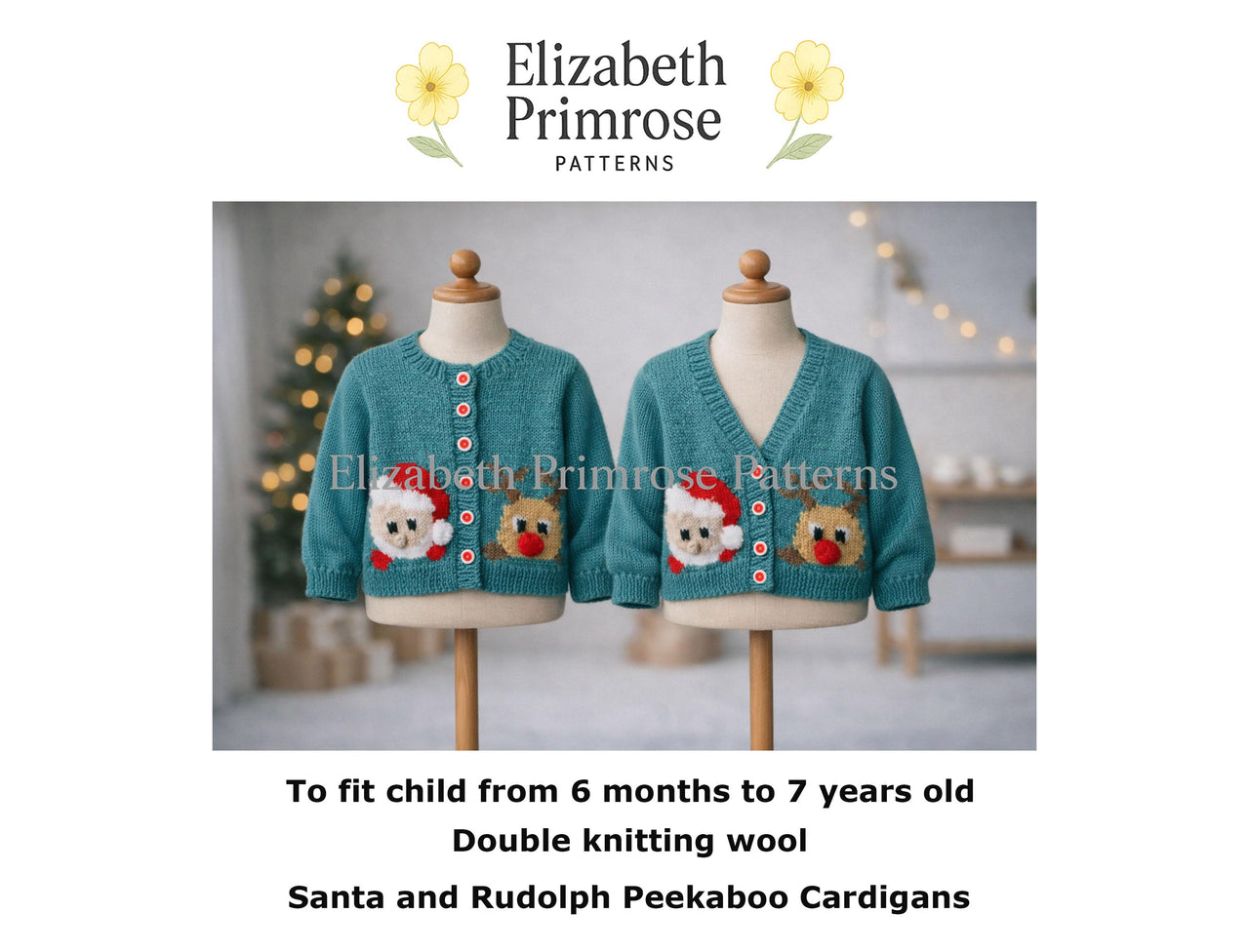 Santa & Rudolph Peekaboo Cardigans Knitting Pattern P107 – Elizabeth Primrose Patterns