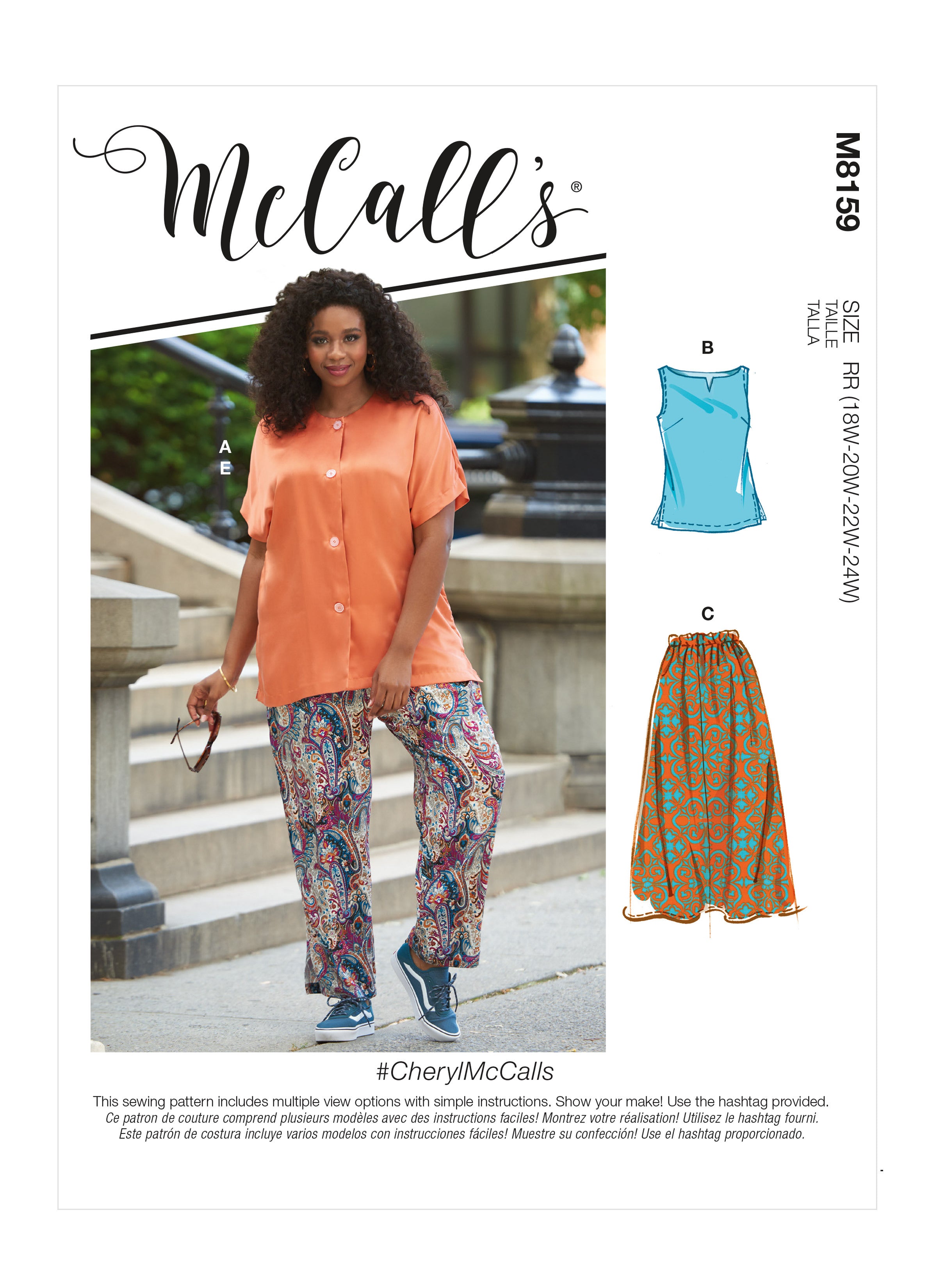 McCall's CherylMcCalls - Women's Side Slit Shirt, Top, Skirt & Pants M8159 - Sewing Pattern