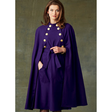 Vogue Misses' Cape with Stand Collar, Pockets, and Belt V9288 - Sewing Pattern