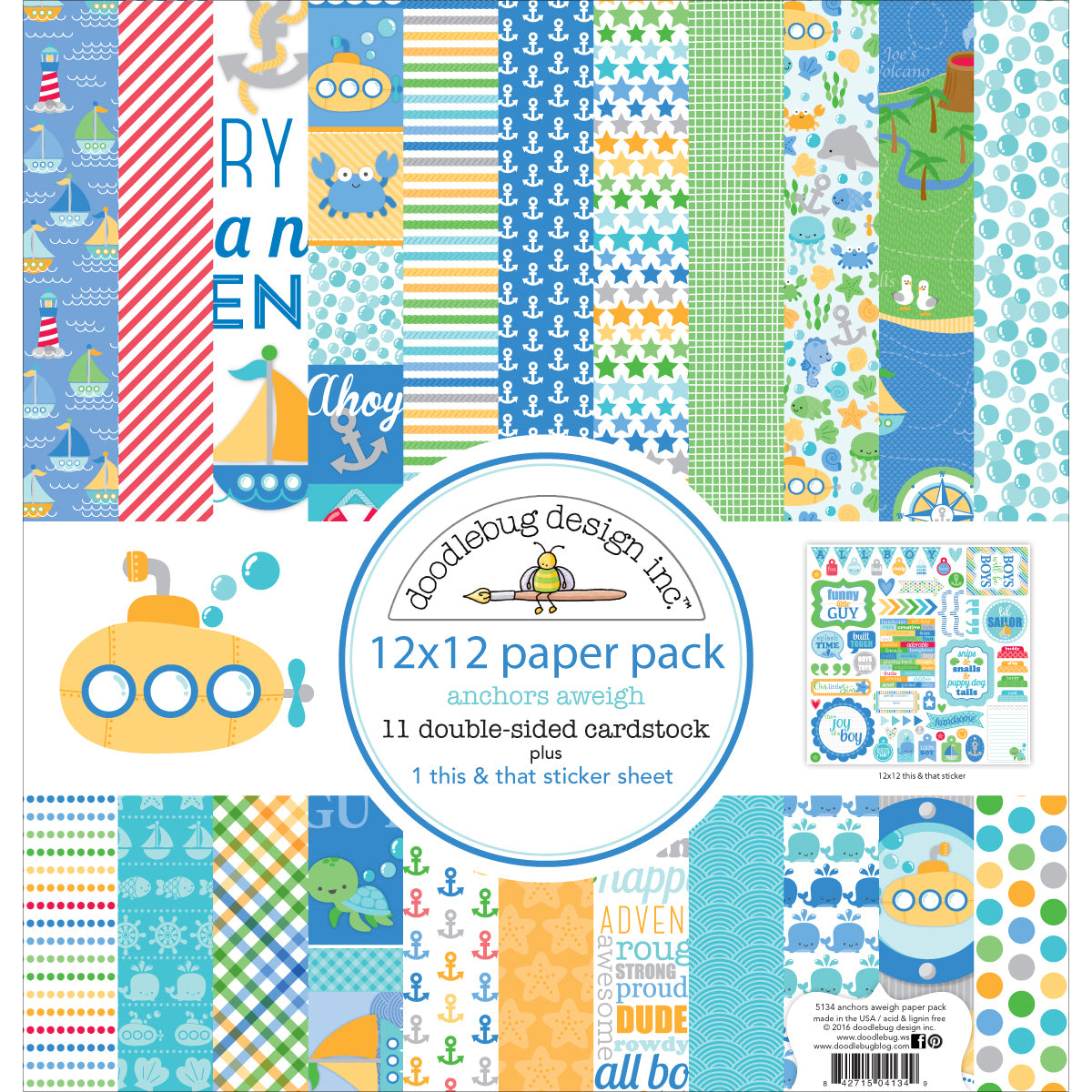 Doodlebug Double-Sided Paper Pack 12"X12" 12/Pkg - Anchors Aweigh