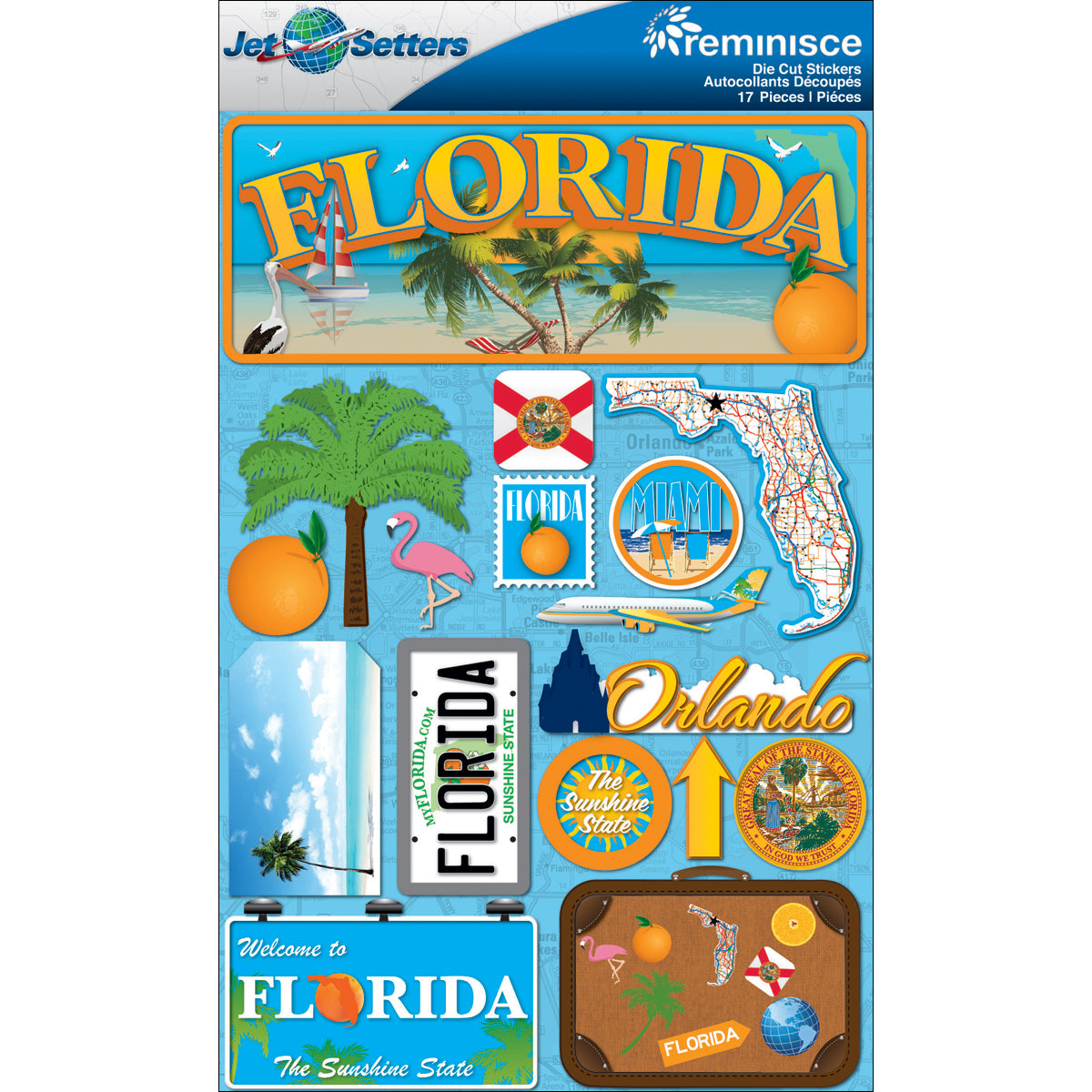 Reminisce Jet Setters State Dimensional Stickers 4.5"X7.5" - Florida