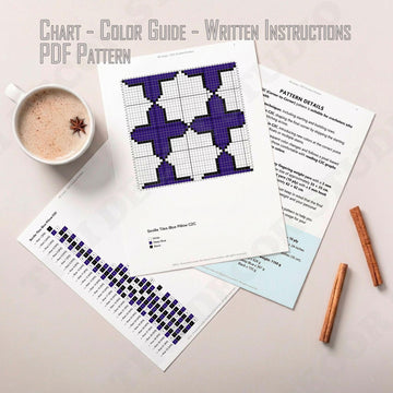 Beginner-friendly Blue White Mosaic 14/24" Pillow C2C Crochet Pattern