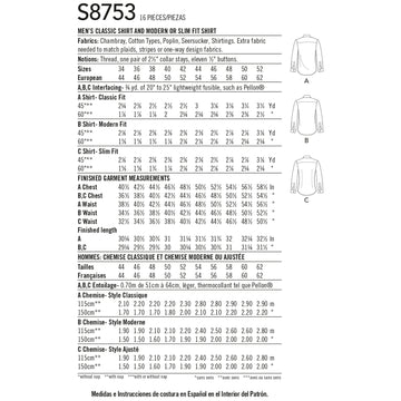 Simplicity 8753 Men's Classic, Modern and Slim Fit Shirt - Sewing Pattern