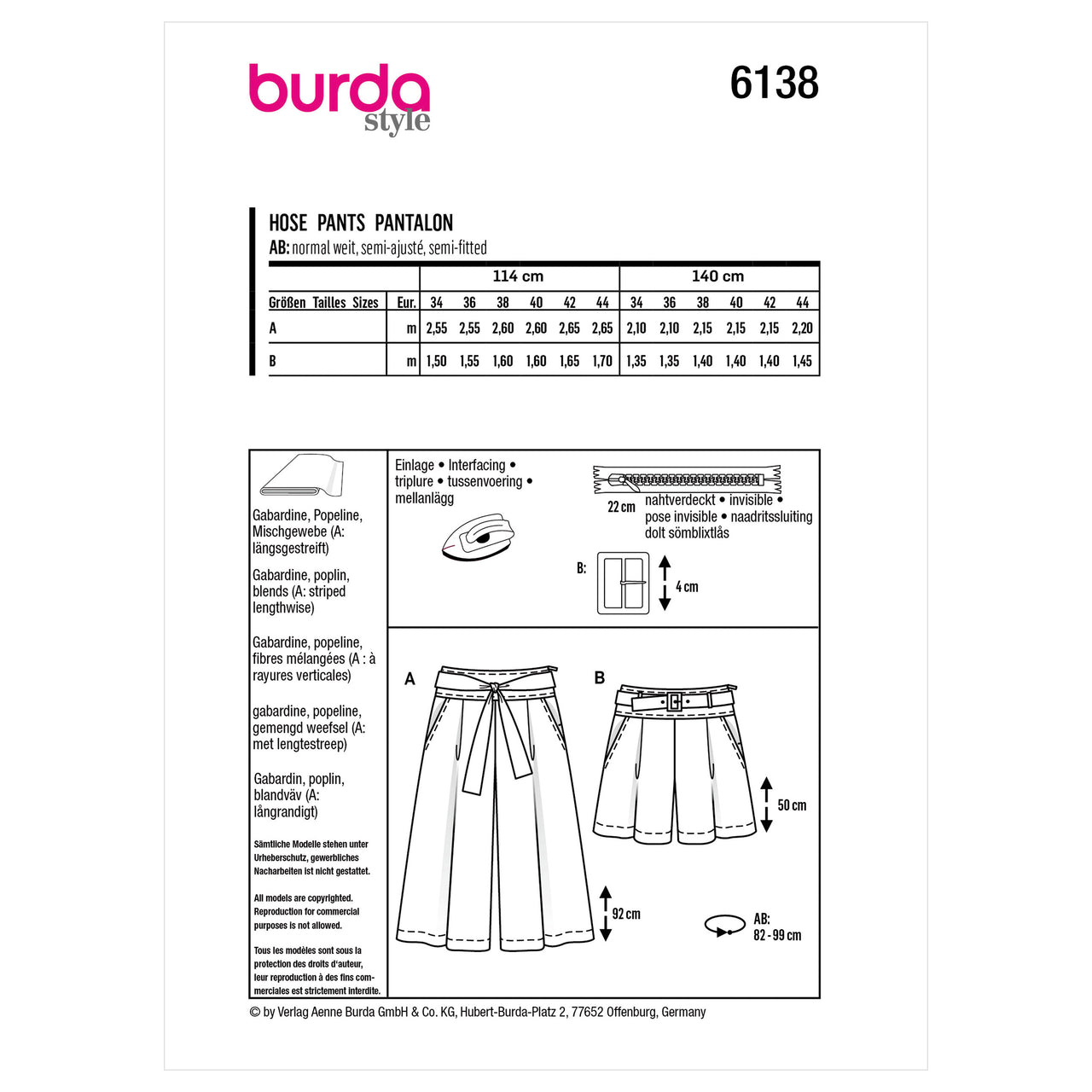 Burda Style Misses' Culottes, Trousers, Pants B6138 - Paper Pattern, Size 8-18