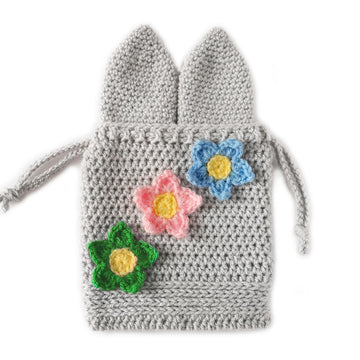 Easter bunny bag with ears Crochet pouch Easter gift Mesh bag Woven bag Easter egg hunt project