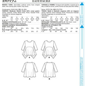 Butterick Misses' Loose Knit Tunics with Shaped Sides and Pockets B6492 - Sewing Pattern