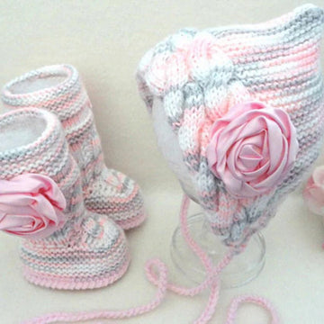 Knitting PATTERN Baby Set Hat and Shoes Baby Girl Newborn
