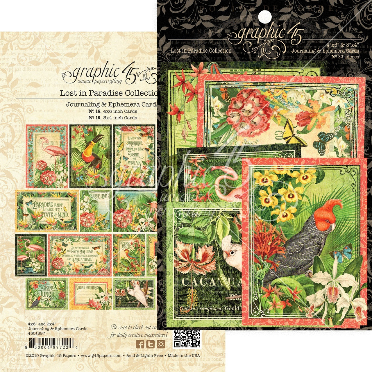 Graphic 45 Lost In Paradise Ephemera Cards - (16) 4"X6" & (16) 3"X4"