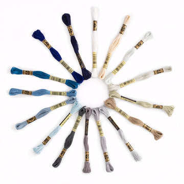 DMC 6 Strand Embroidery Floss Blue Tone 16 Color Pack