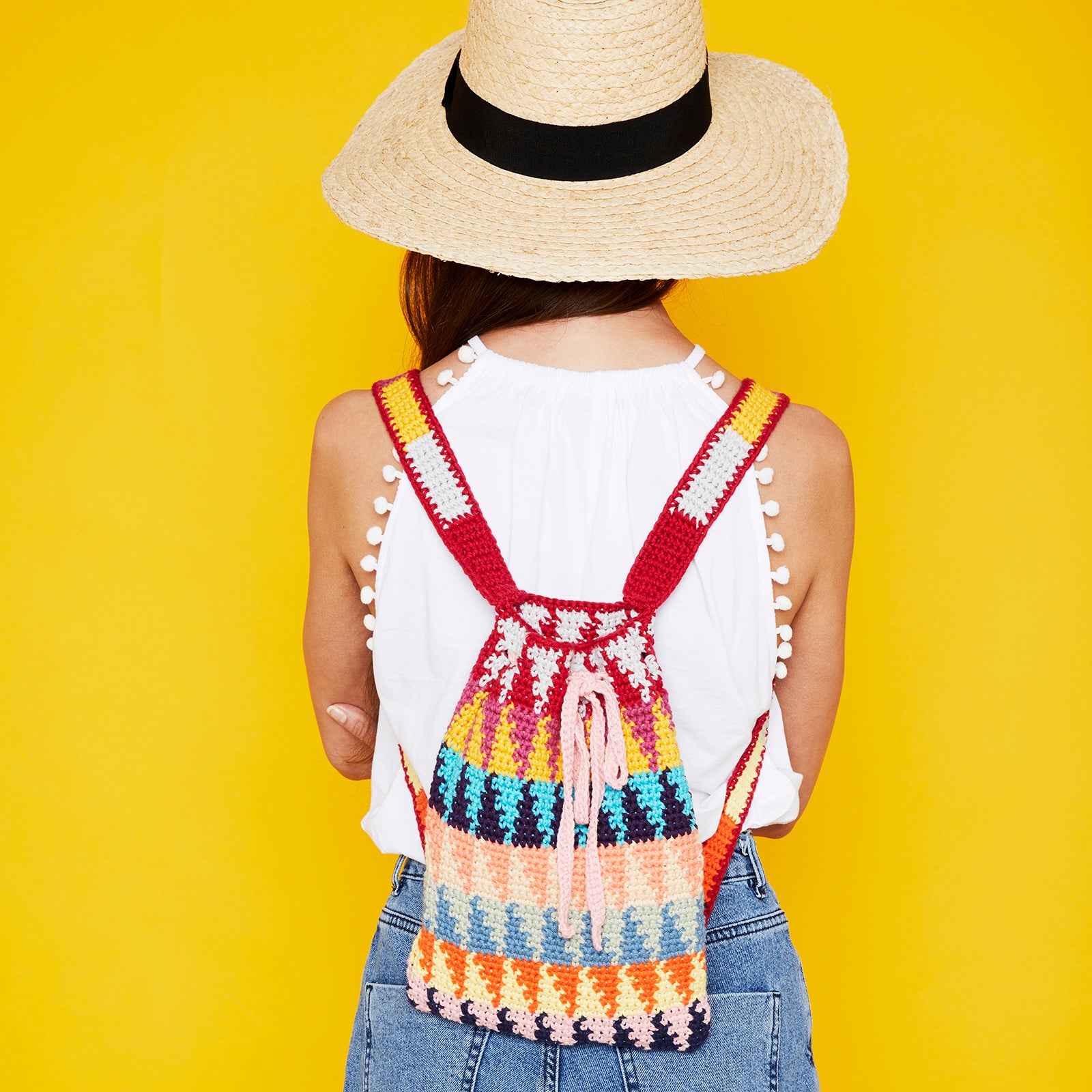 "Graphic Backpack" - Free Bag Crochet Pattern in Paintbox Yarns Cotton Aran - COT-AR-CRO-ACC-001