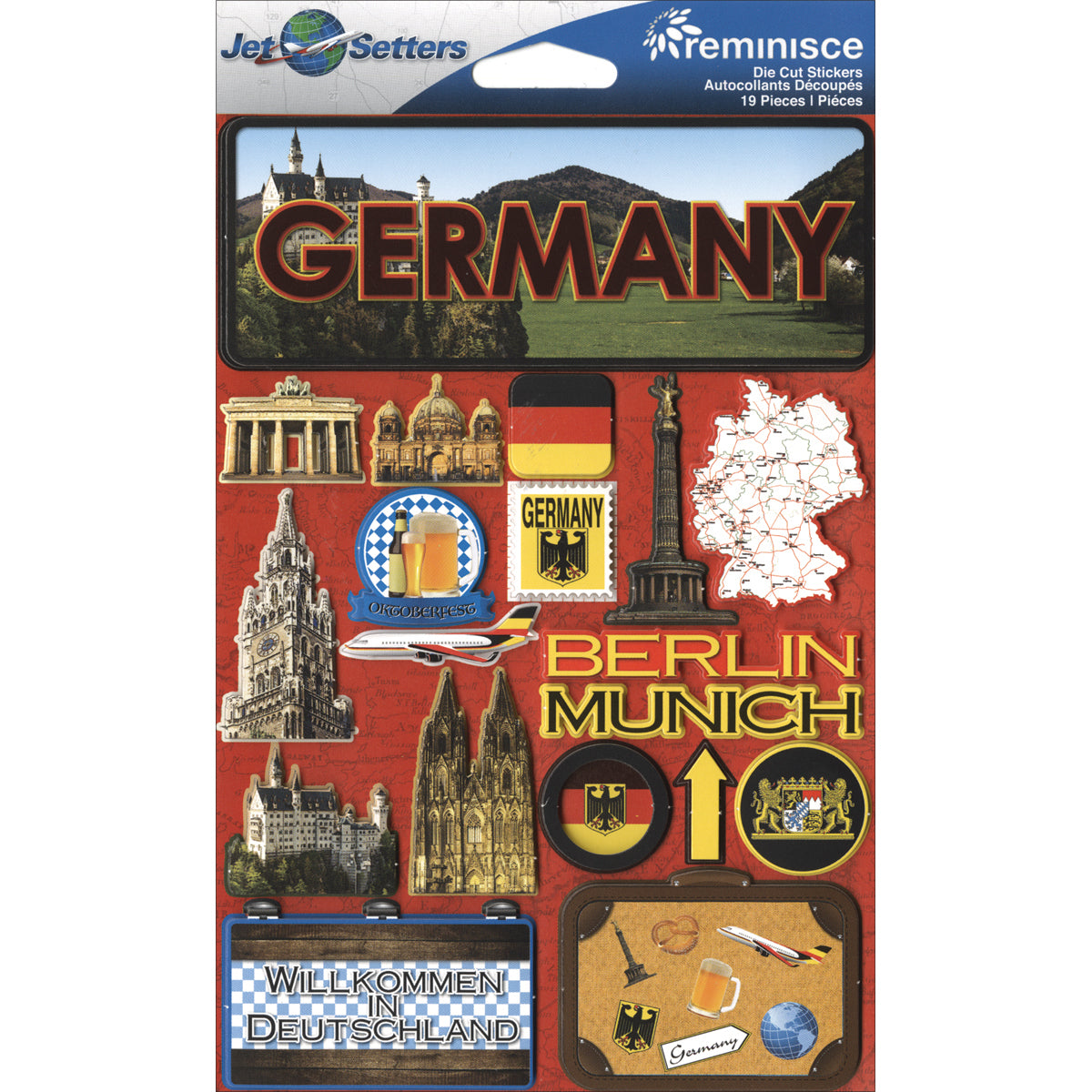 Reminisce Jet Setters Country Dimensional Stickers 4.5"X7.5" - Germany