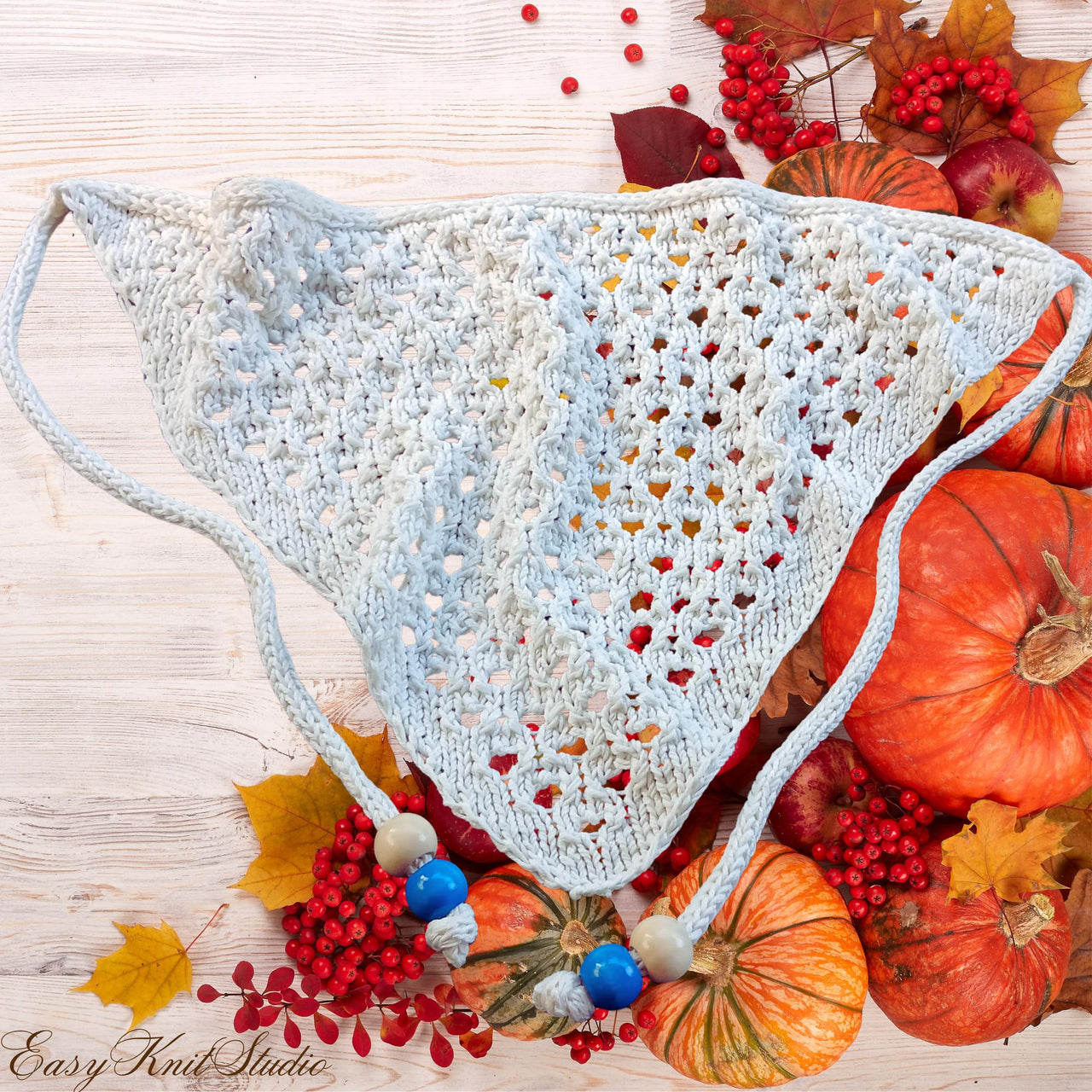 Lace Knit Bandana Pattern - Openworl Knitting Kerchief