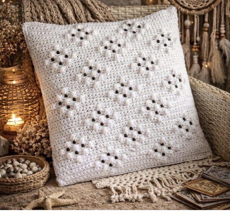 Crochet Diamond Beaded Cushion