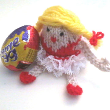 Humpty dumpty, ballerina and bunny Creme egg holders, knit in lace