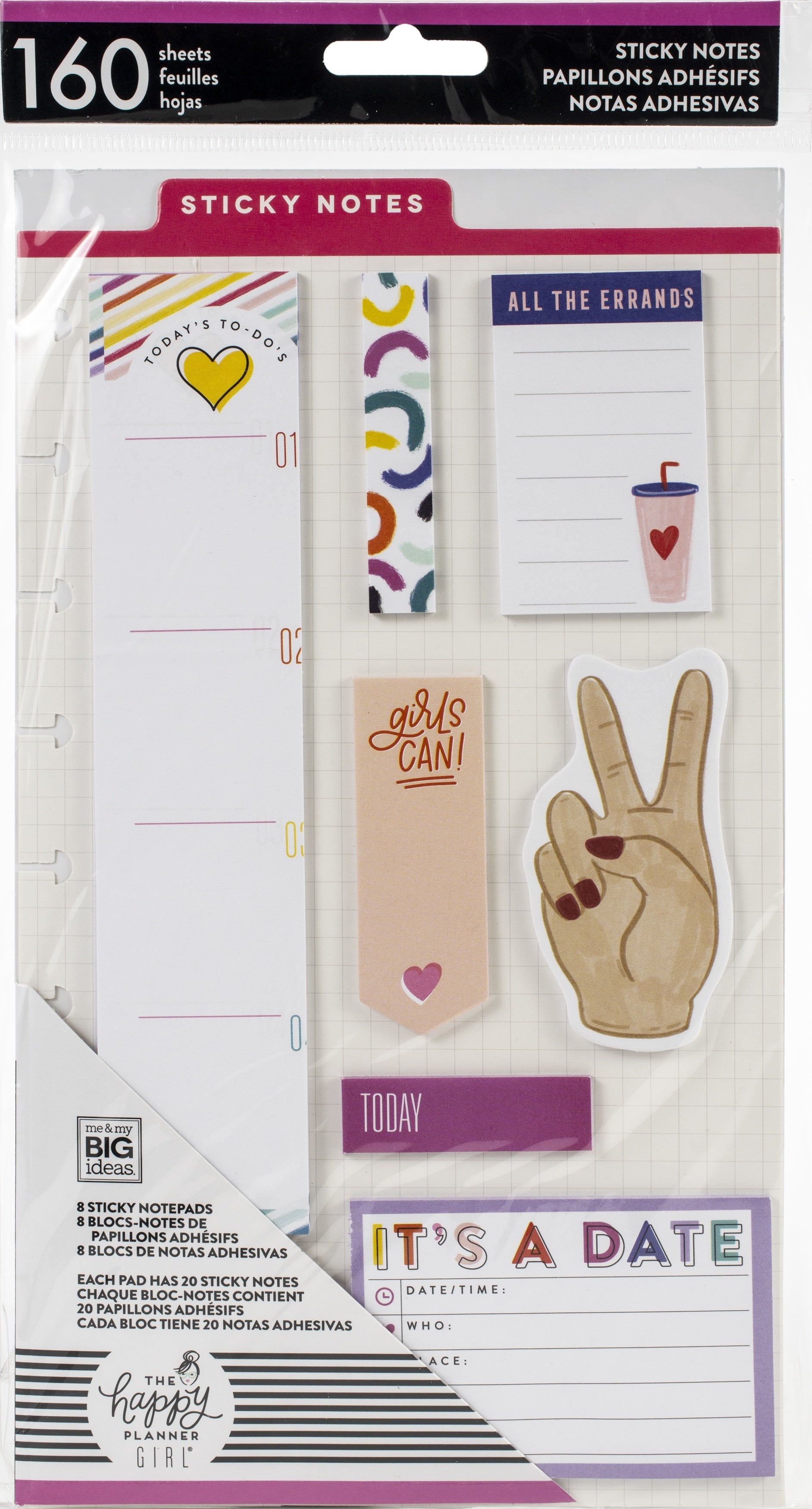 Happy Planner Sticky Notes 160/Pkg - Encourager, 8 Designs/20 Each