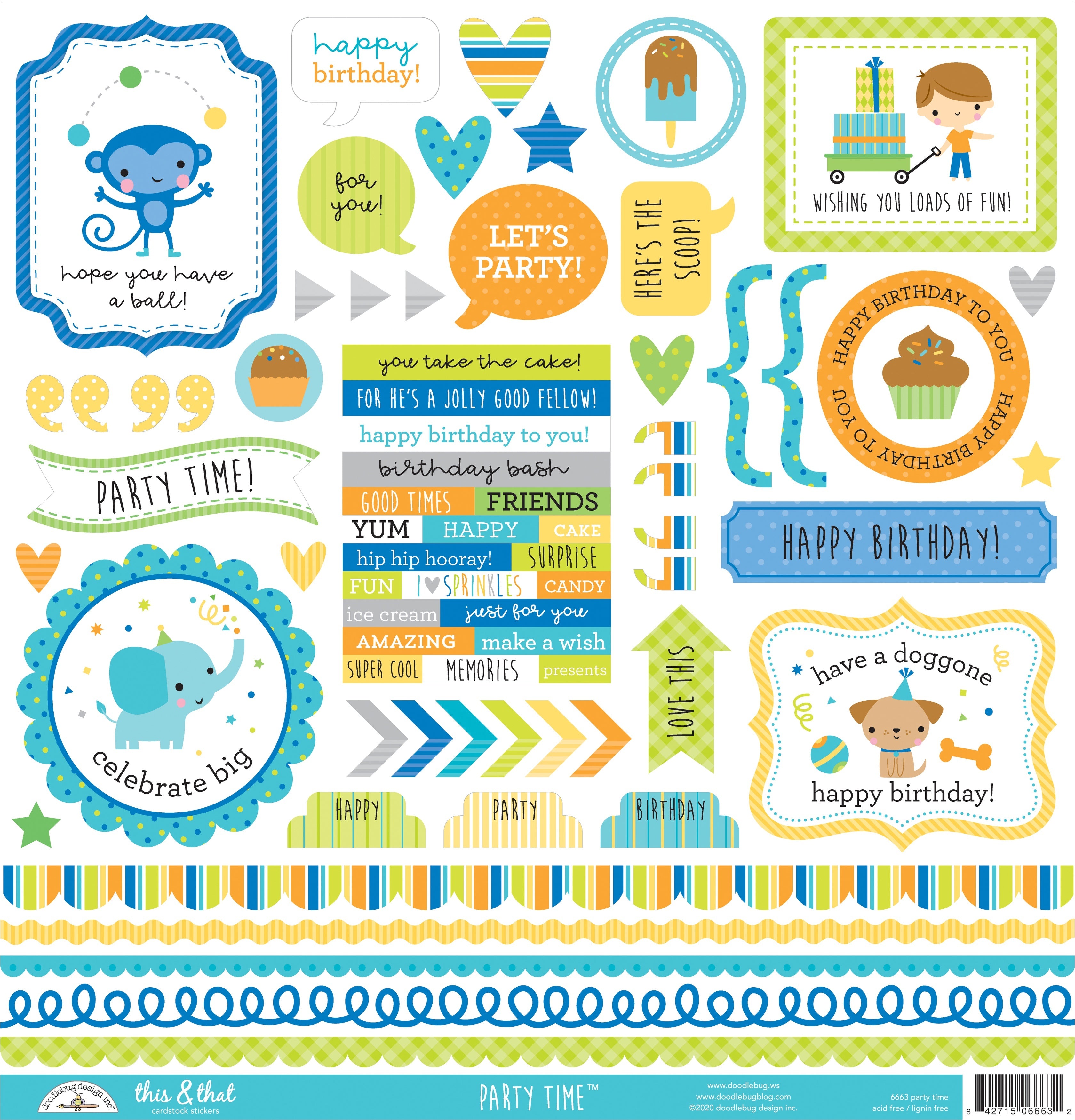 Doodlebug This & That Cardstock Stickers 12"X12" - Party Time