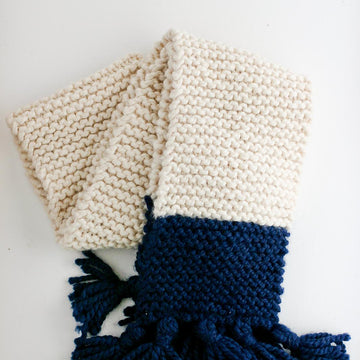 Tasseled Garter Stitch Color Block Scarf