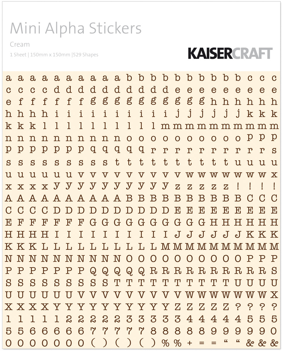 Kaisercraft Mini Alphabet Stickers 5.9"X5.9" - Cream