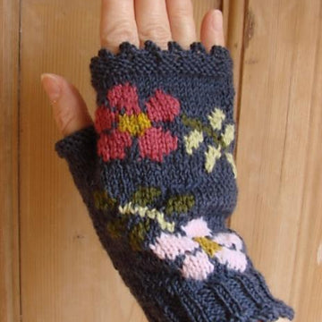 Dog Rose fingerless mitts