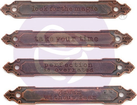 Prima Marketing Finnabair Mechanicals Metal Embellishments - Rusty Labels 4/Pkg