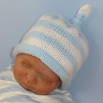 Baby Stripe Roll Brim Topknot Beanie Hat