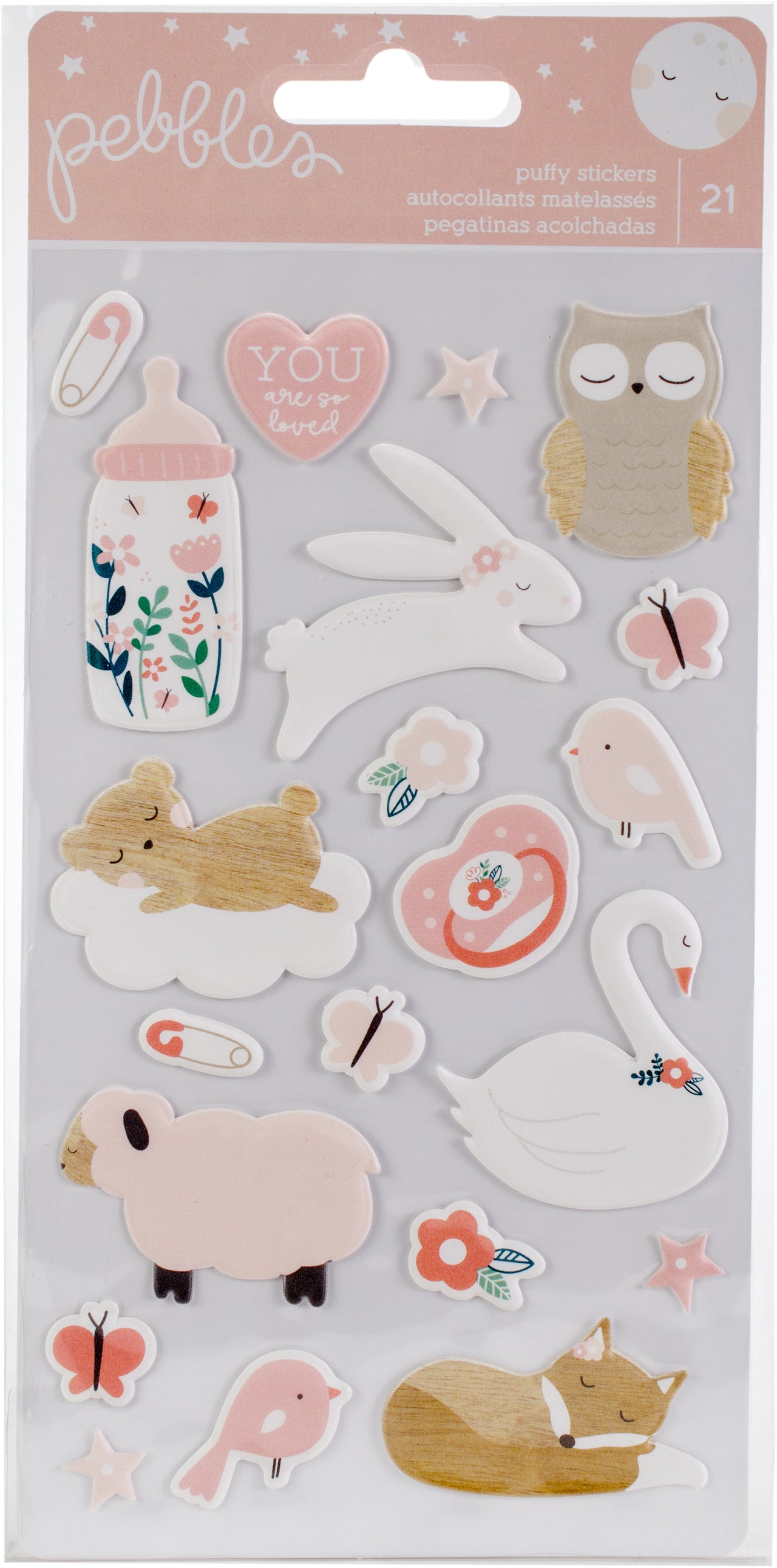 American Crafts Night Night Baby Girl Puffy Stickers - Icons