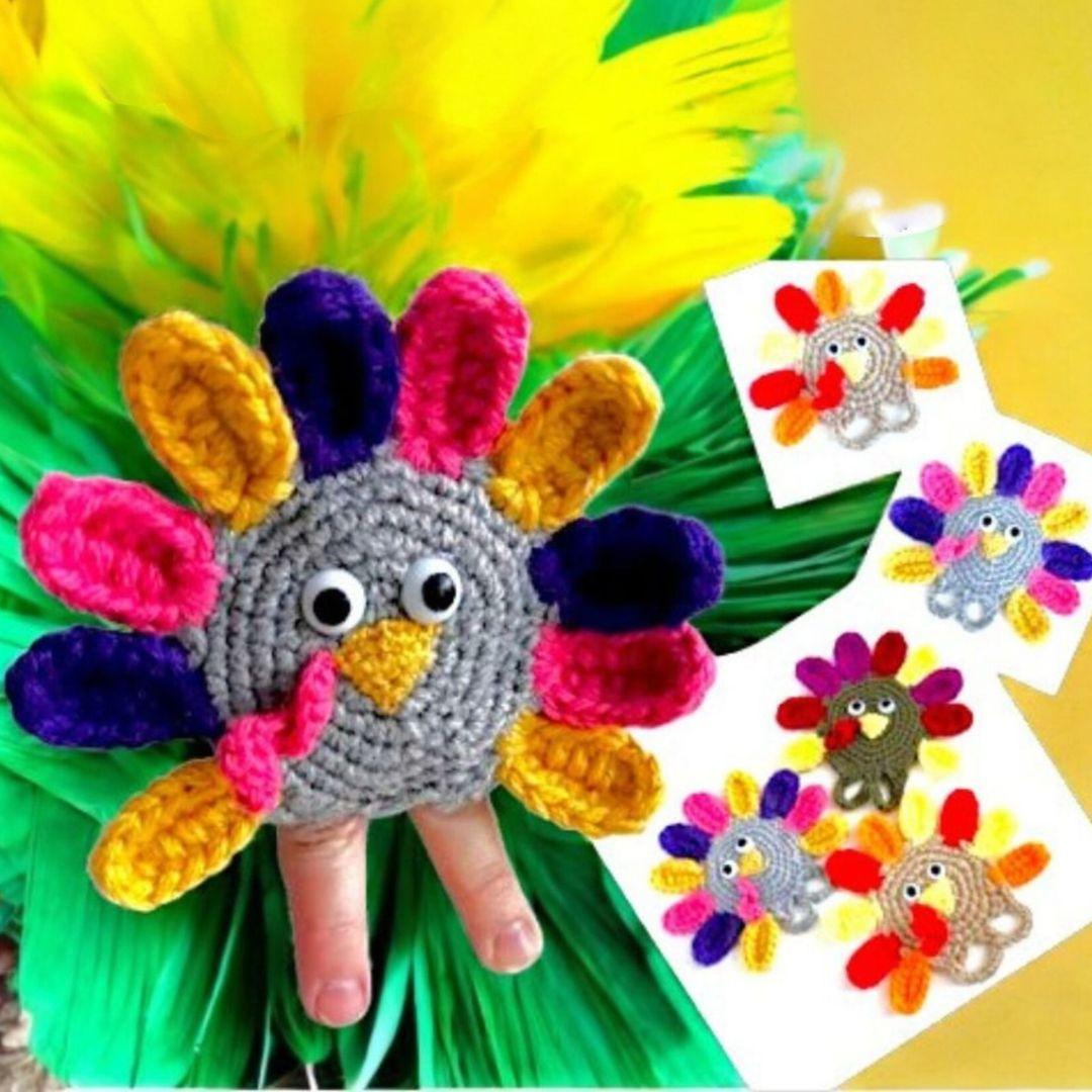 Thanksgiving crochet, Kids hand Turkey: Finger Puppets, Friendsgiving decor Pattern PDF