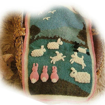 LAMBS & LULLABIES pram or cot cover knitting pattern by Georgina Manvell