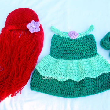 Princess Ariel Baby Hat and Dress Outfit