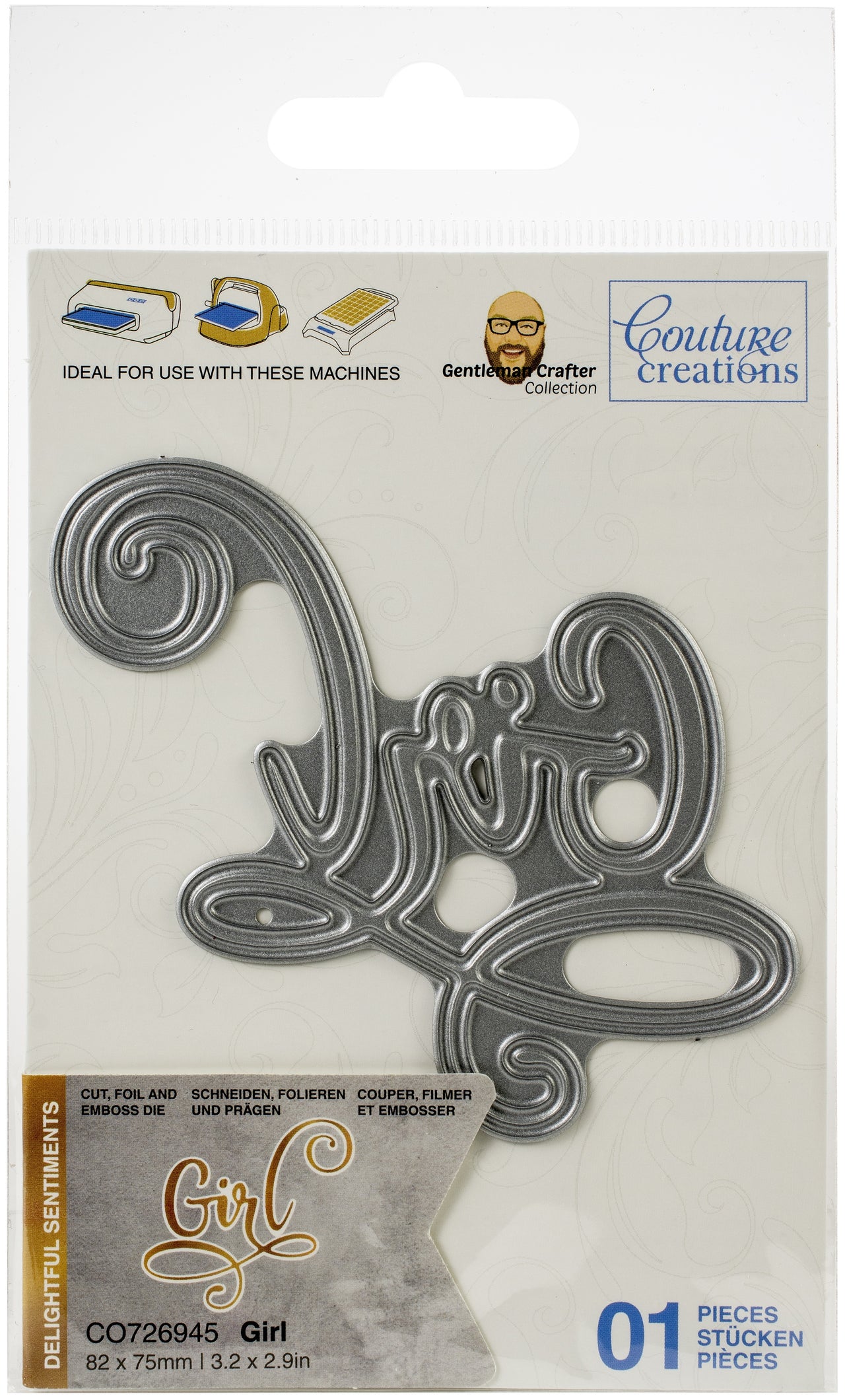 Artdeco Creations Delightful Sentiments Cut, Foil & Emboss Dies - Girl 3.2"X2.9"