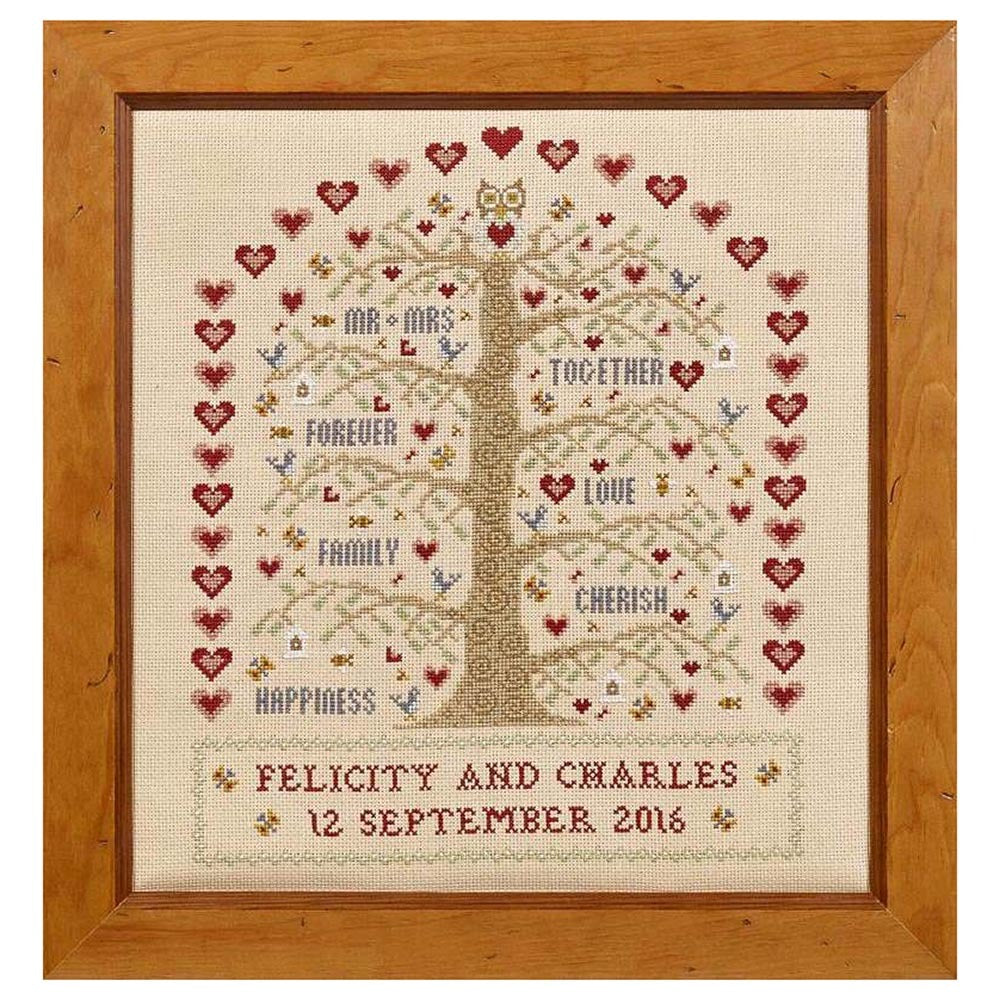 Historical Sampler Company Heart and Tree Wedding Sampler Cross Stitch Kit - 27cm x 32cm