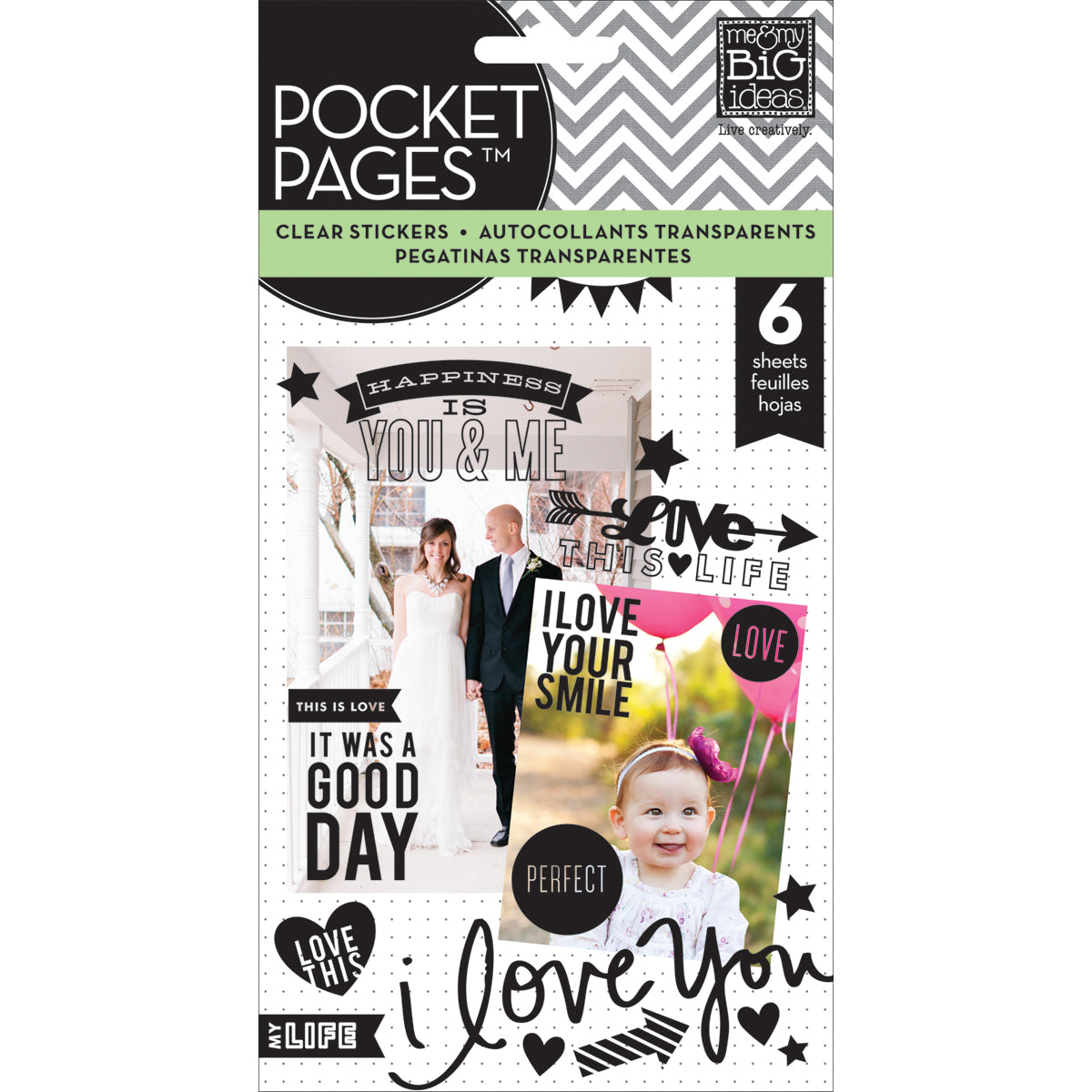 Pocket Pages Clear Stickers 6/Pkg - Love