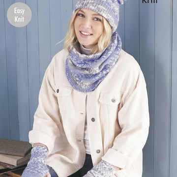 Scarf, Wristwarmers, Hats, Mitts & Snood Knitted in King Cole Fjord DK - 5654 - Downloadable PDF