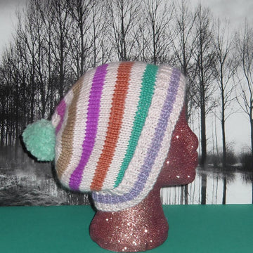 Chunky Stripe Bobble Slouch Hat