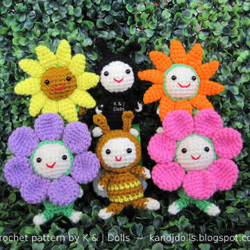 Bee, sunflowers and ladybug amigurumi crochet pattern