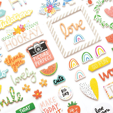 American Crafts Amy Tan Picnic In The Park Thickers Stickers 77/Pkg - Happy Hooray Phrase & Icons/Foam