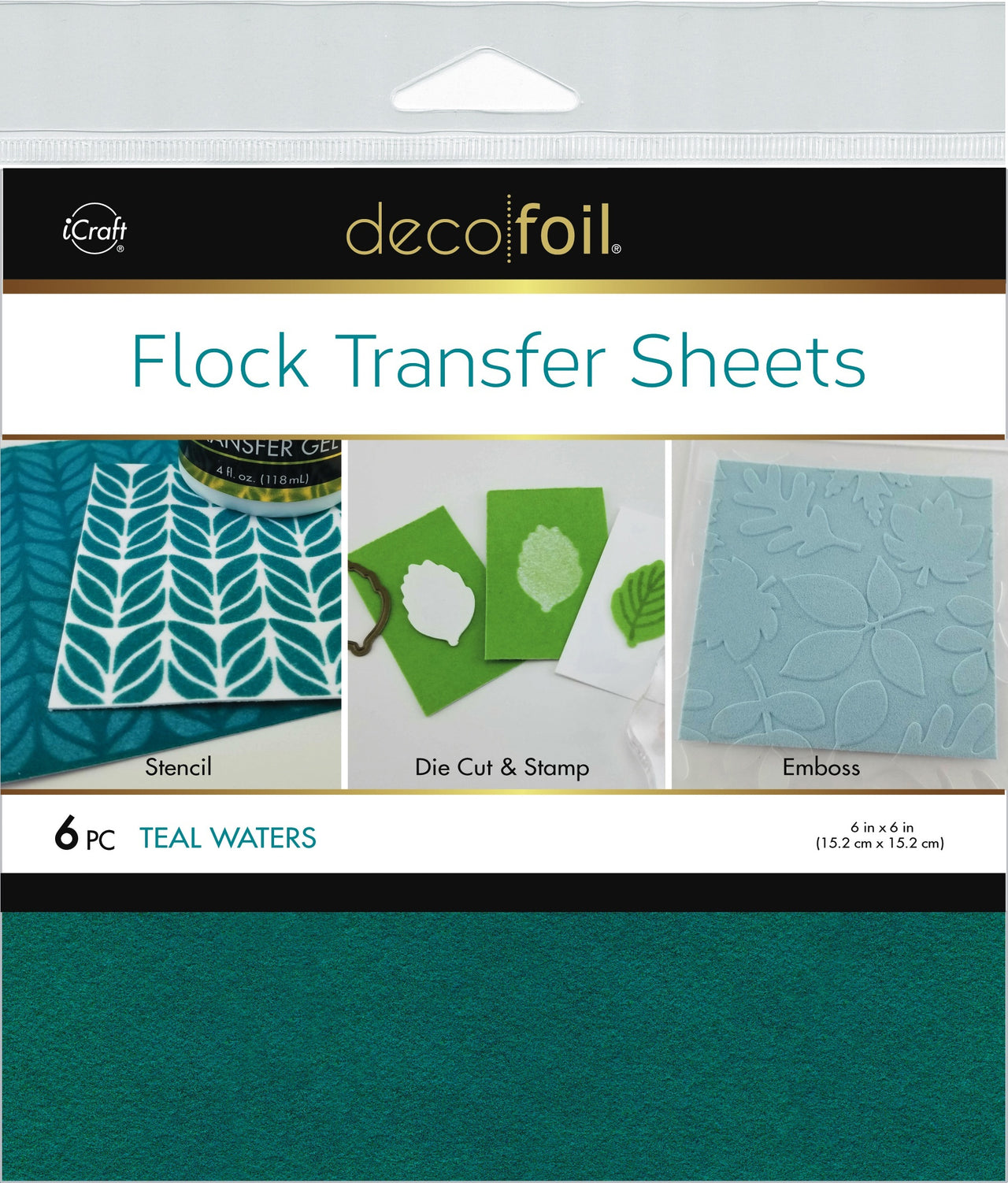Therm O Web Deco Foil Flock Transfer Sheets 6"X6" 6/Pkg - Teal Waters