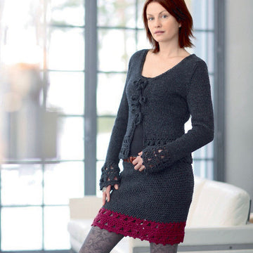 Damenjacke und Minirock mit Häkelbordüren in Schachenmayr Merino Extrafine 85 - S7042 - Downloadable PDF