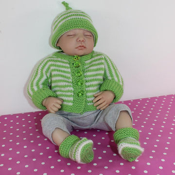 Baby Easy Stripe Cardigan, Beanie & Booties