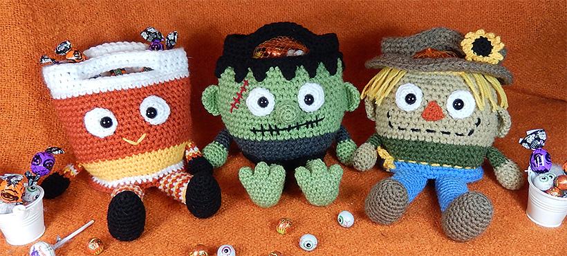 Franken, Candy Corn and Scarecrow Bucket Head Trick or Treat Bags