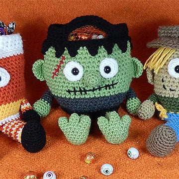Franken, Candy Corn and Scarecrow Bucket Head Trick or Treat Bags