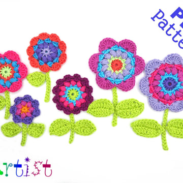 Flower set crochet applique pattern