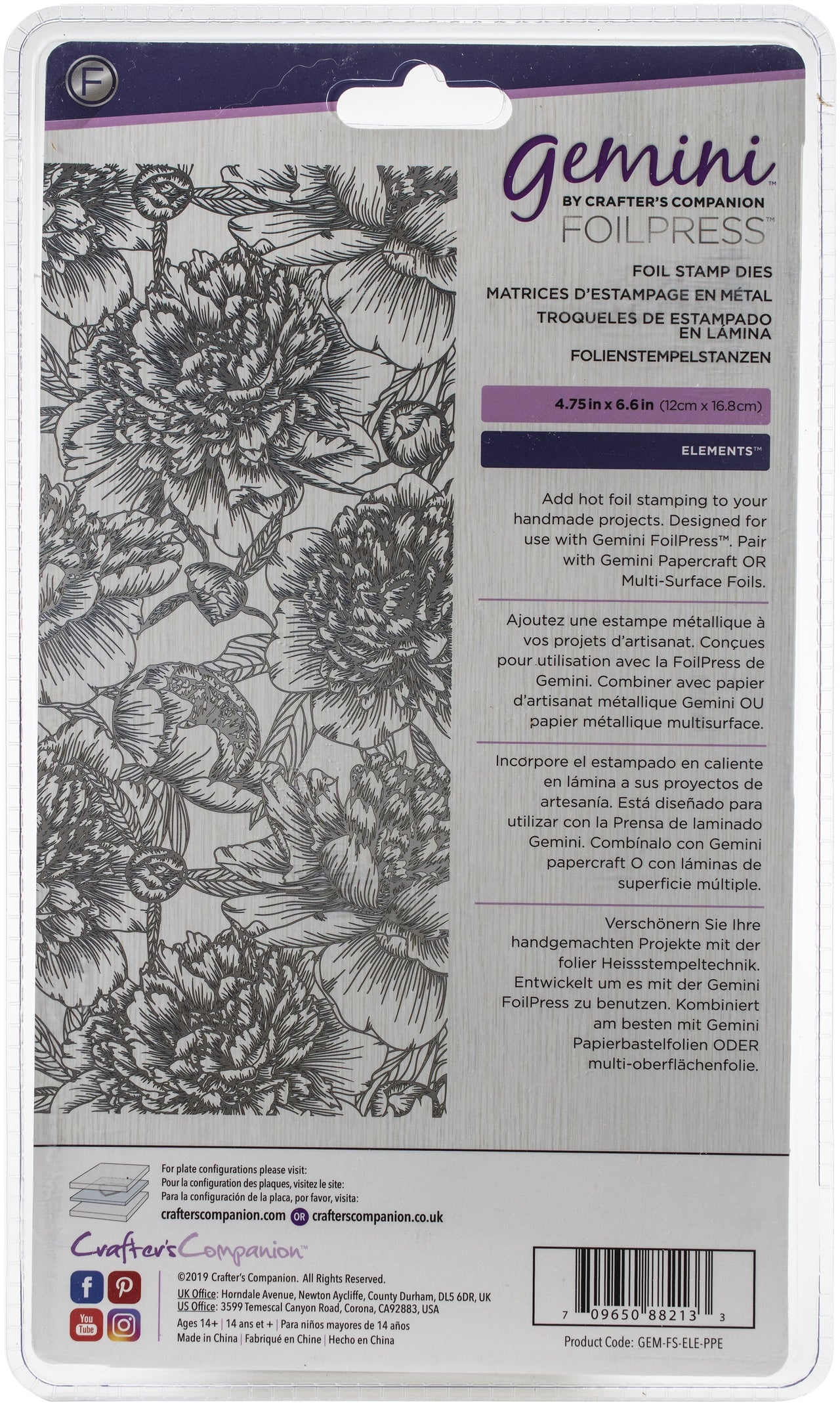 Crafter's Companion Gemini Foilpress Stamp Die Elements - Pretty Peonies Background