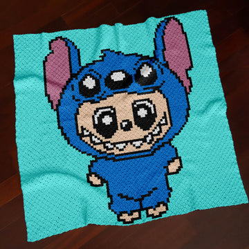 Stitch Labubu Blanket Monster Throw Blue Pink Cartoon Toddler C2C CROCHET PATTERN