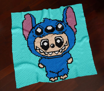 Stitch Labubu Blanket Monster Throw Blue Pink Cartoon Toddler C2C CROCHET PATTERN